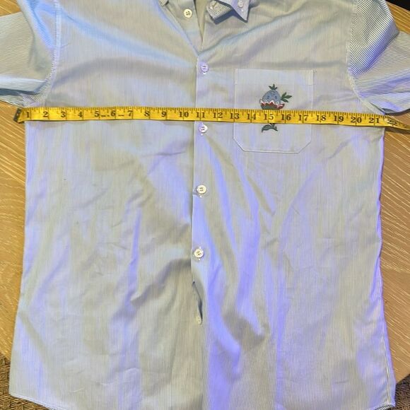 Gucci Light Blue Pinstriped Shirt Embroidered Flower pocket, Size 42 Preowned - Picture 11 of 11
